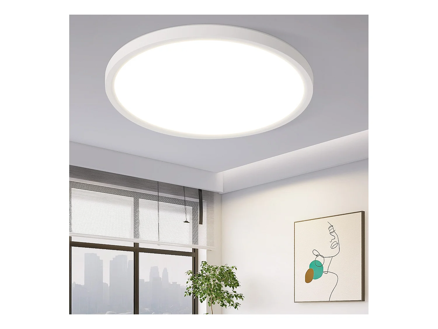 NETTLIFE Plafonnier LED Salle de bain Plat  Rond Blanc Plafonnier Cuisine Non-variable