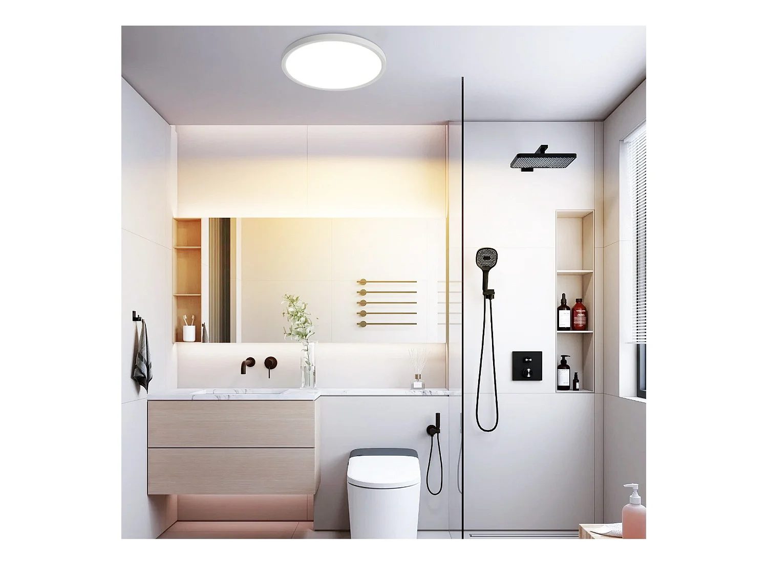 NETTLIFE Plafonnier LED Salle de bain Plat  Rond Blanc Plafonnier Cuisine Non-variable