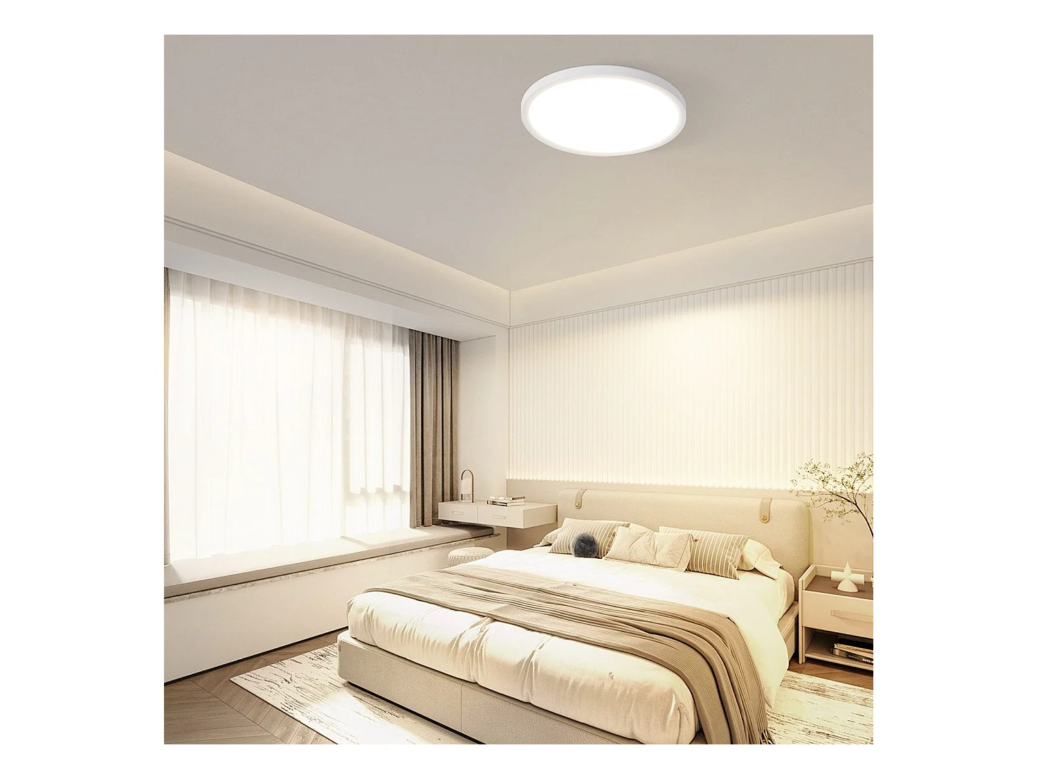 NETTLIFE Plafonnier LED Salle de bain Plat  Rond Blanc Plafonnier Cuisine Non-variable