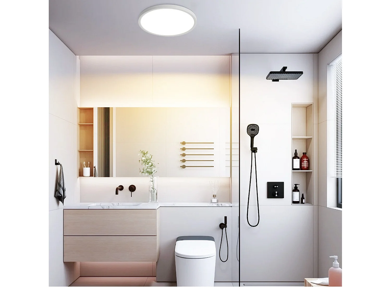 NETTLIFE Plafonnier LED Salle de bain Plat  Rond Blanc Plafonnier Cuisine Non-variable