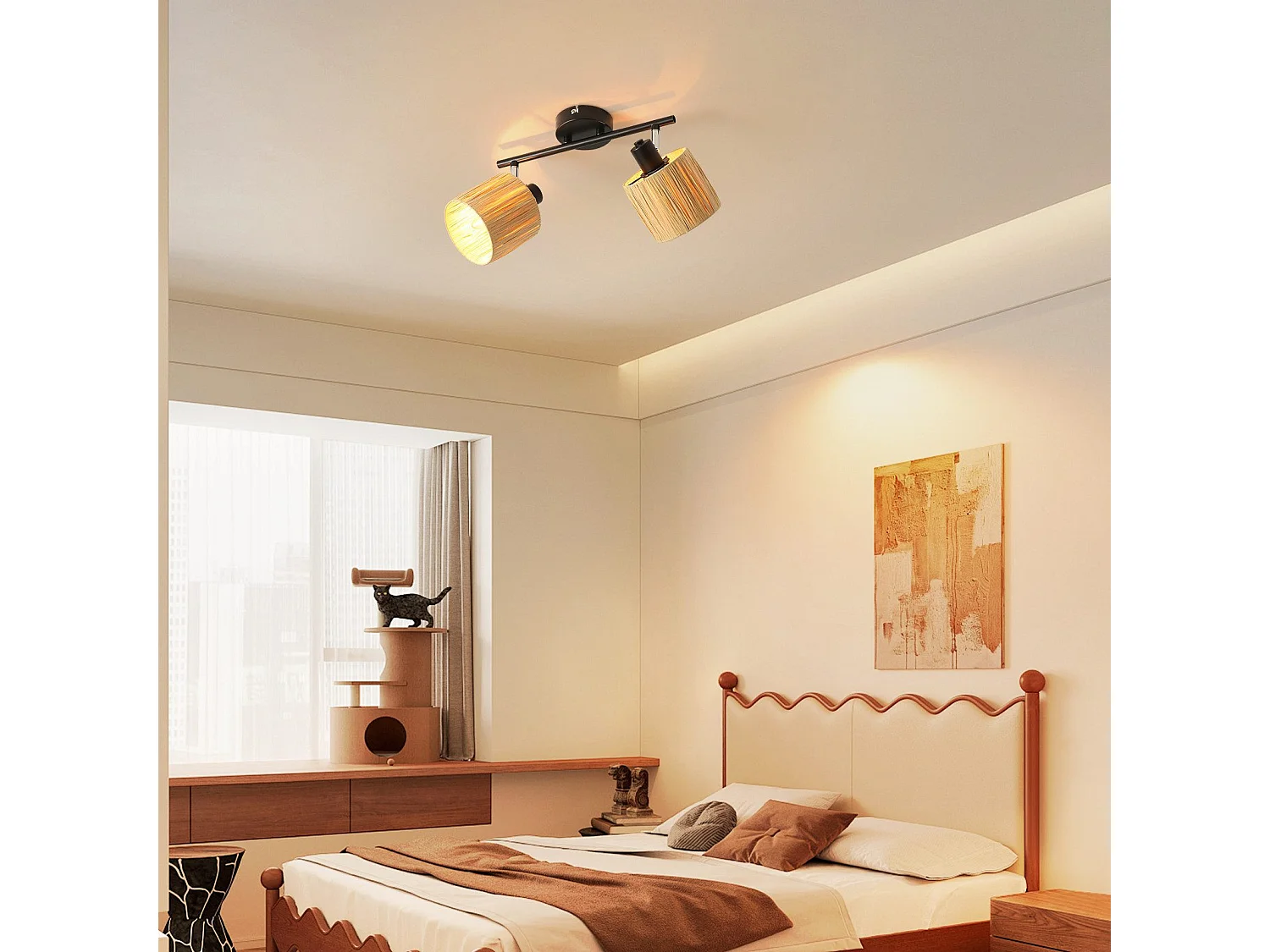 Ceiling Spot 2 Flames E14 Natural Black Ceiling Light Paper Salon