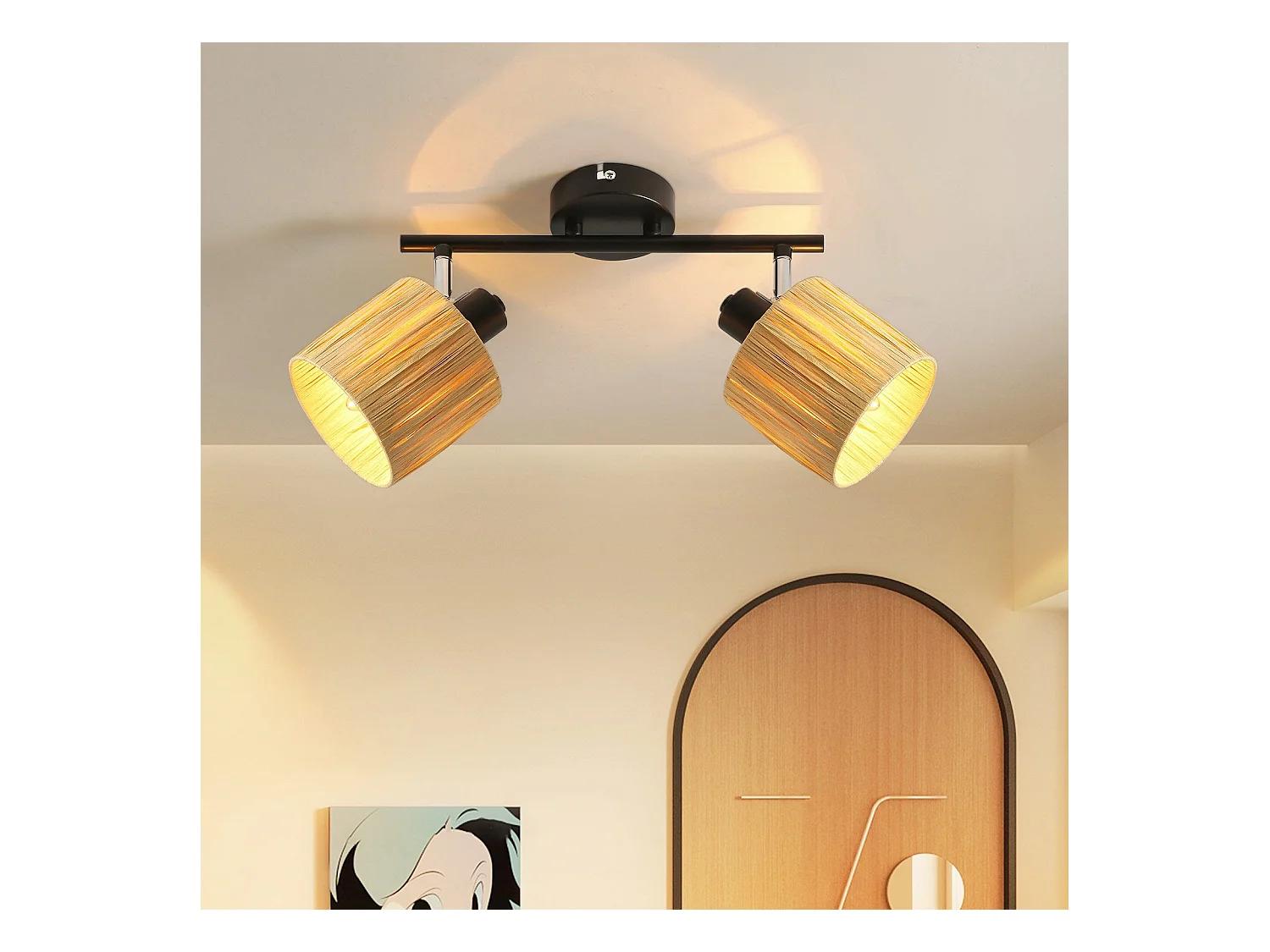 Spot De Plafond 2 Flammes E14 Noir Naturel Plafonnier Papier Salon