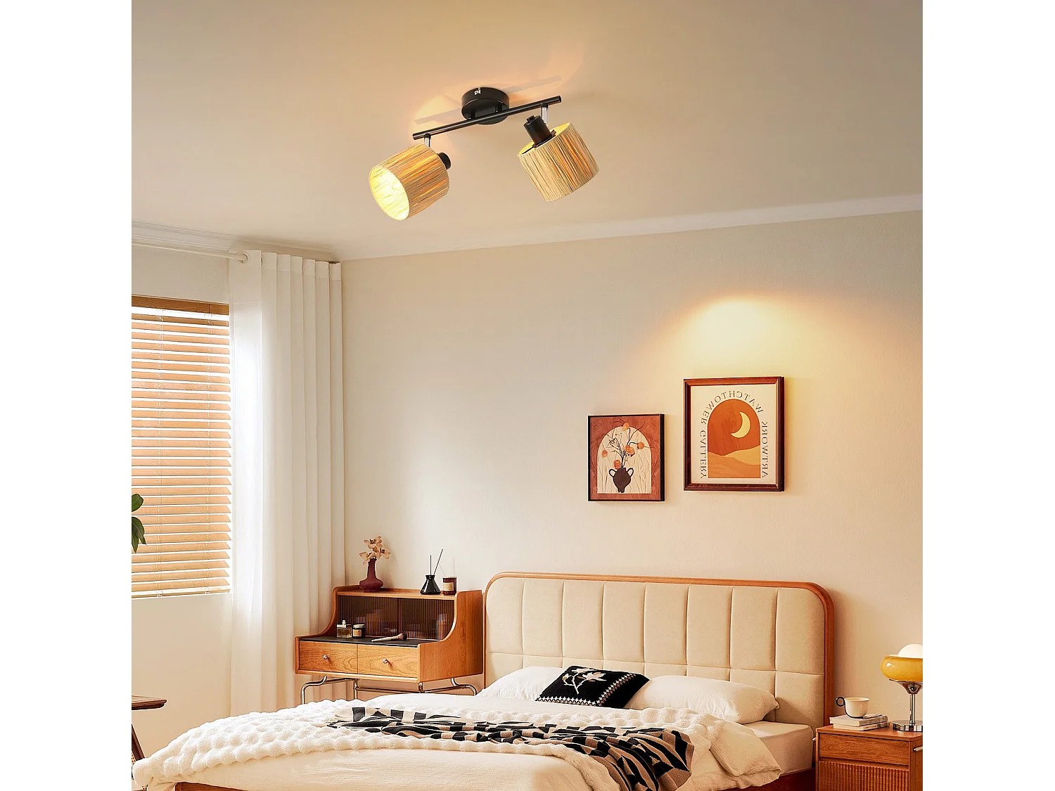 Spot De Plafond 2 Flammes E14 Noir Naturel Plafonnier Papier Salon