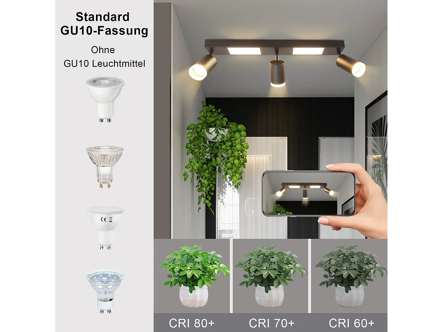 NETTLIFE Deckenstrahler 3-flammig GU10 Schlafzimmer 3000k 20W Küchenlampe schwarz warmweiß, verstellbar