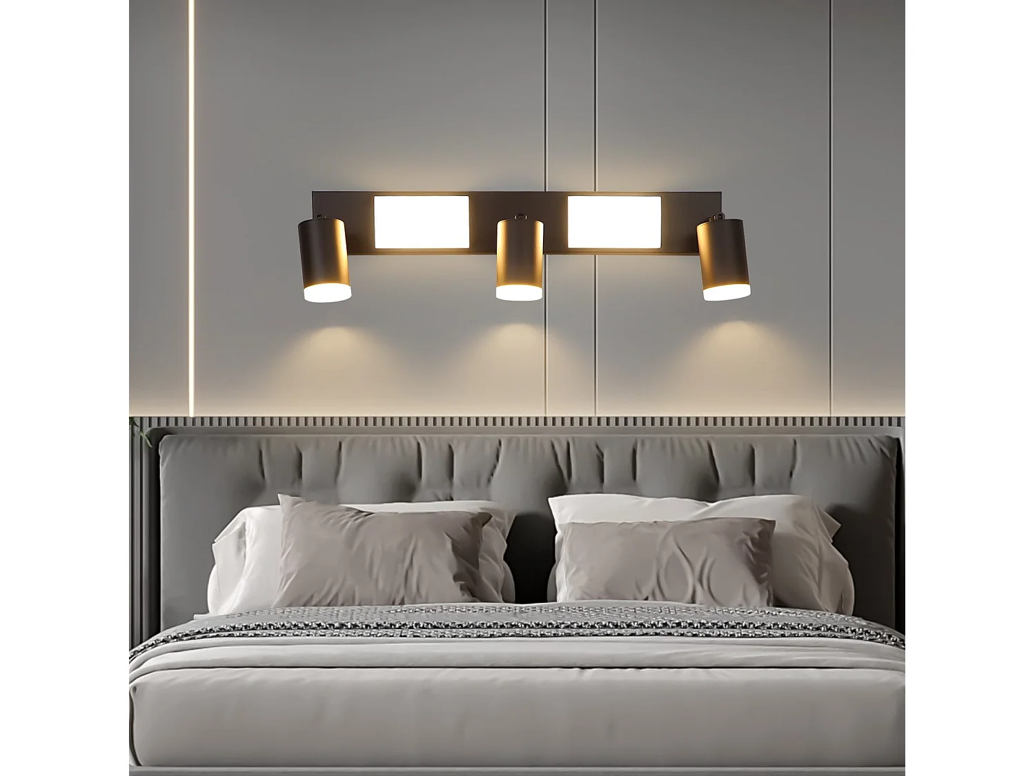 NETTLIFE Spot de plafond 3 ampoules GU10 chambre 3000k 20W lampe cuisine noir blanc chaud, orientable