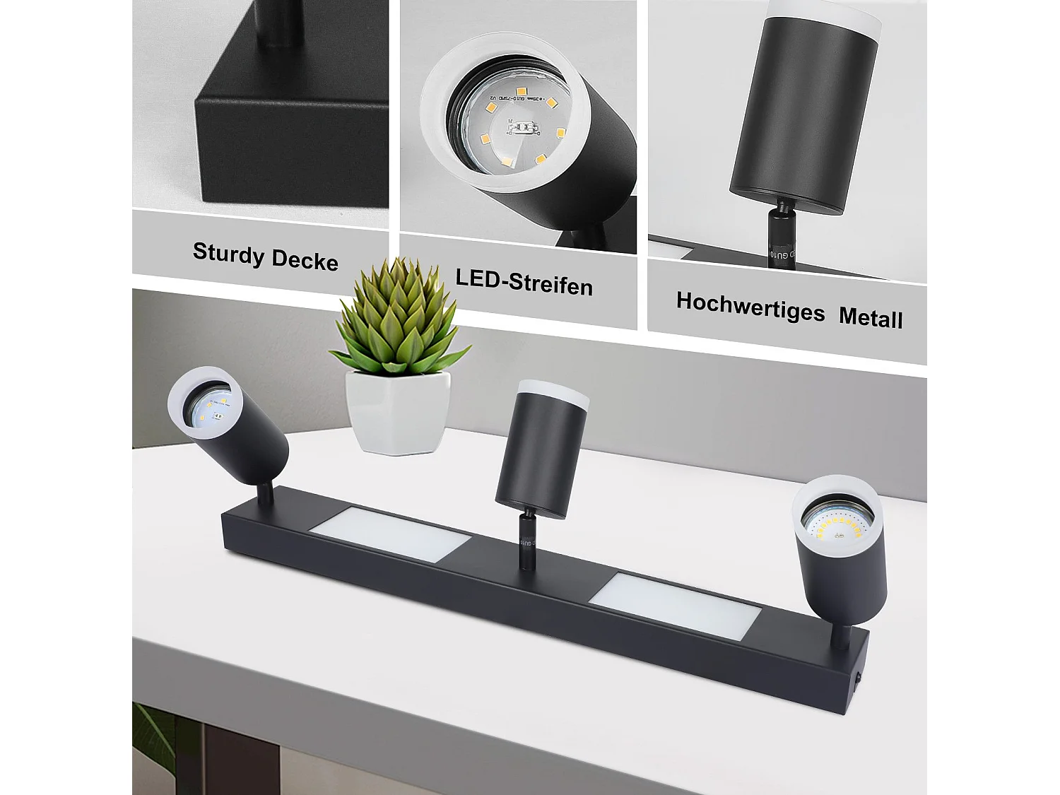 NETTLIFE Reflektor sufitowy 3 żarówki GU10 sypialnia 3000k 20W lampa kuchenna czarny ciepły biały, regulowany