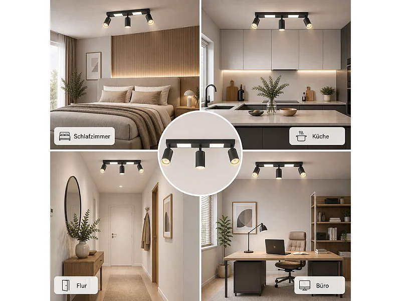 Nettlife Spot de plafond 3 ampoules GU10 chambre 3000 k 20 W lampe cuisine noir blanc chaud, orientable, Haute qualité et économie d'énergie, LED 000 K 20 W