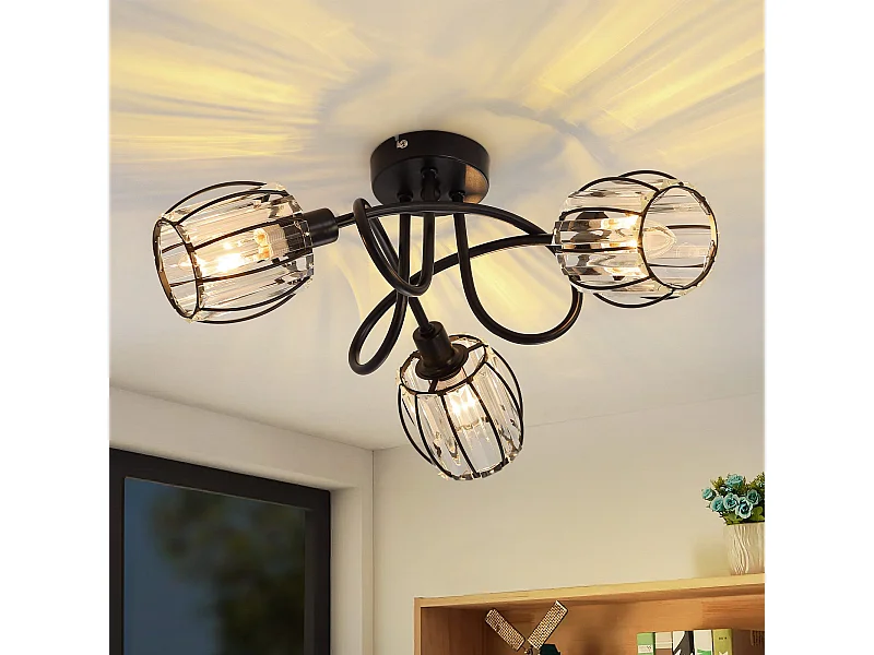 3-punktowy reflektor sufitowy Vintage Black Crystal E14 do korytarza 350° obrotowy industrialny