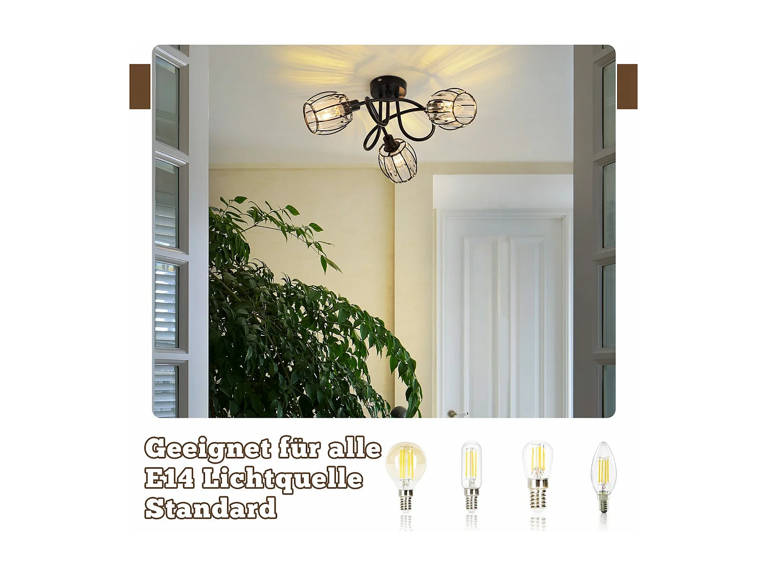 3-lichts vintage zwarte kristallen plafondspot E14 voor gang 350° draaibaar industrieel