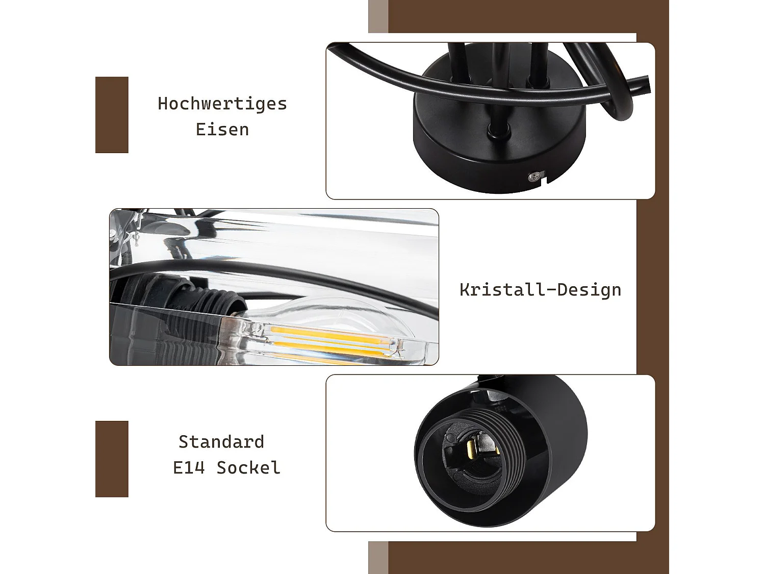 3-lichts vintage zwarte kristallen plafondspot E14 voor gang 350° draaibaar industrieel