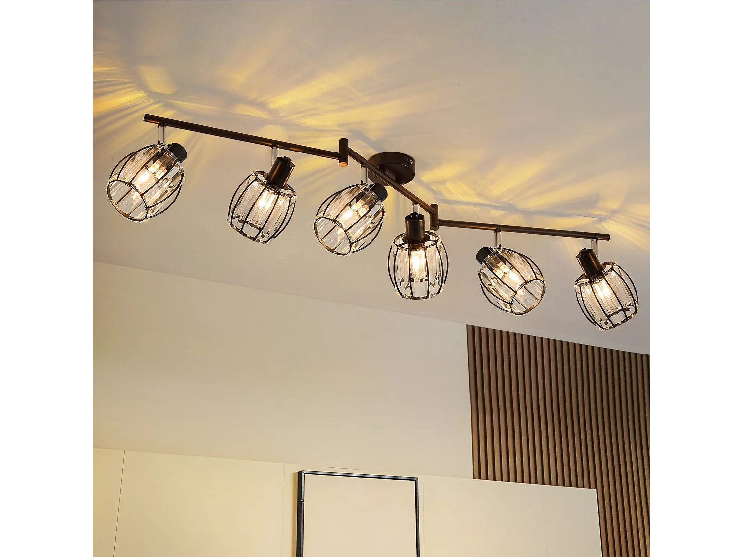 6er Vintage Black Crystal Ceiling Spotlight E14 Do Przemysłowego Korytarza Obrotowy 350°