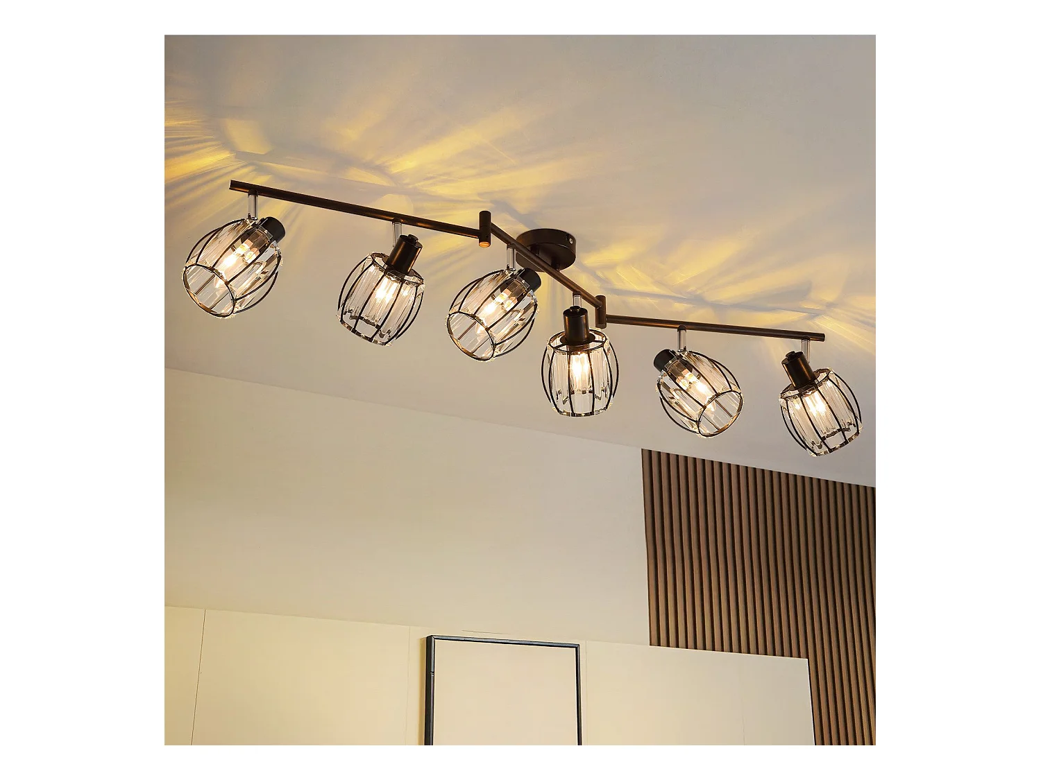 Spot De Plafond 6er En Cristal Noir Vintage E14 Pour Couloir Industriel Pivotant à 350°