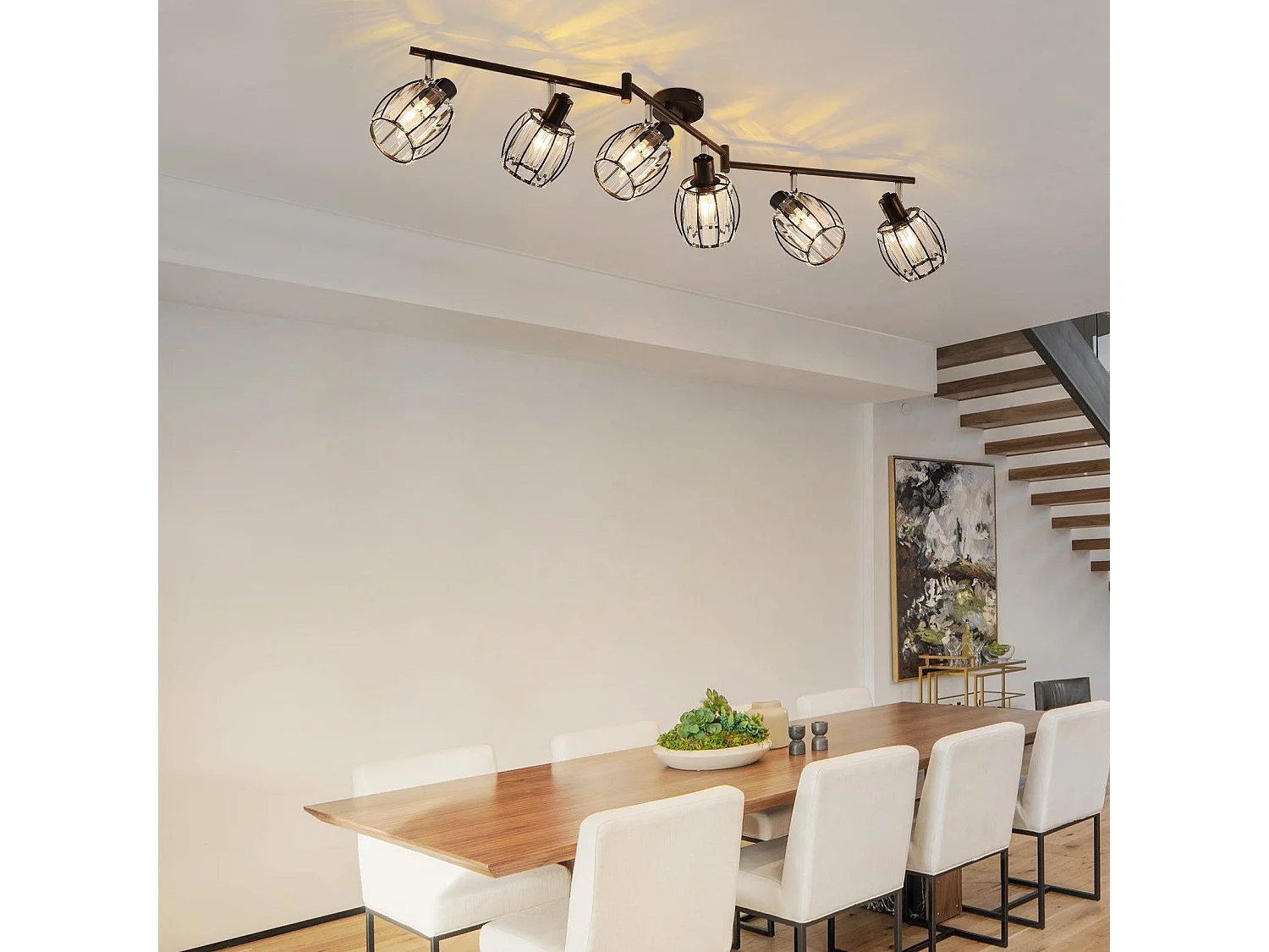 6er Vintage Black Crystal Ceiling Spotlight E14 Do Przemysłowego Korytarza Obrotowy 350°