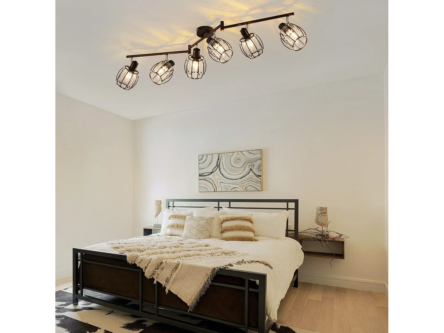 6er Vintage Black Crystal Ceiling Spotlight E14 Do Przemysłowego Korytarza Obrotowy 350°