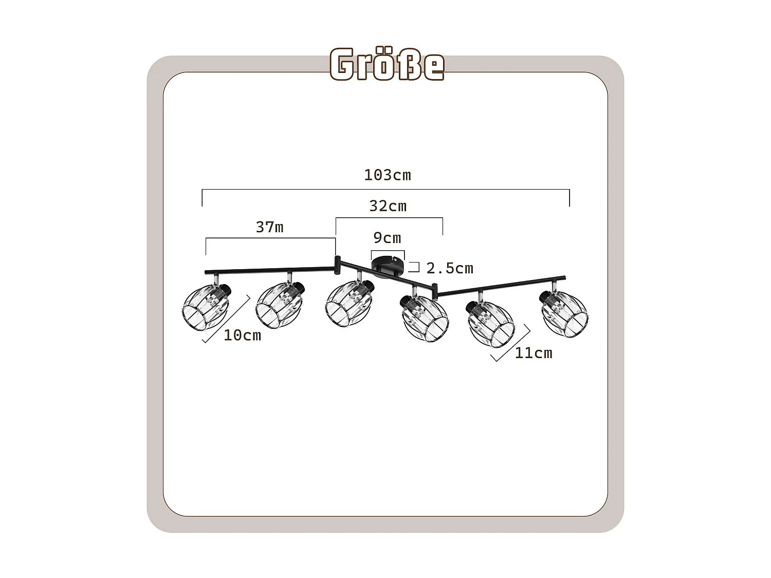 6er Vintage Schwarz Kristall Deckenstrahler E14 für Industrie Flur 350° Schwenkbar