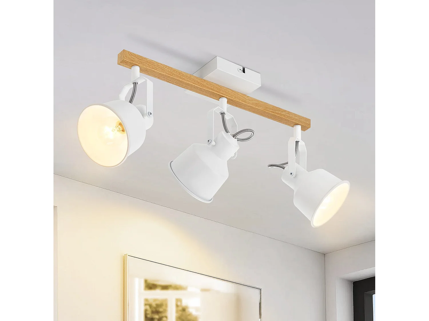 NETTLIFE Spot de Plafond 3 Flammes Orientable à 350° Vintage  E14 de conception de haute qualité en bois veiné