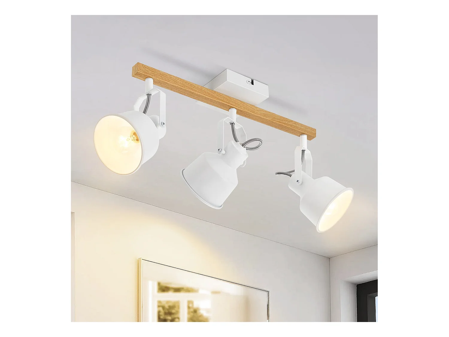 NETTLIFE Spot de Plafond 3 Flammes Orientable à 350° Vintage  E14 de conception de haute qualité en bois veiné