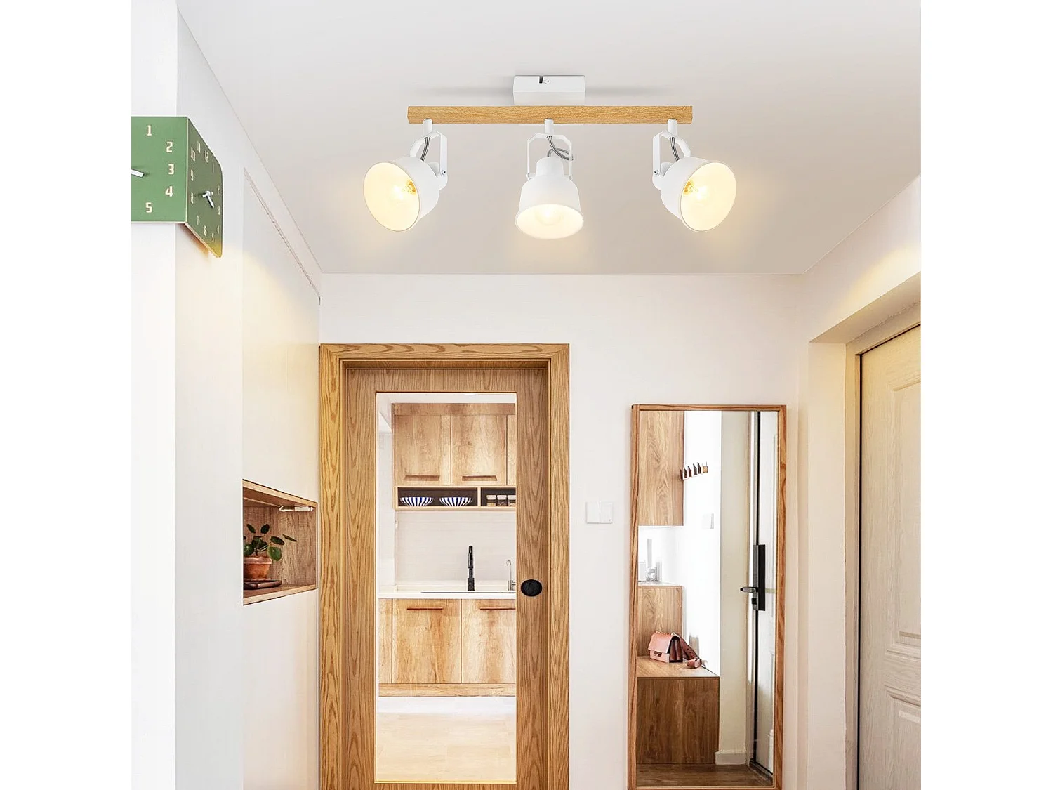 NETTLIFE 3-vlams plafondspot 350° verstelbaar vintage E14 hoogwaardig design in houtnerf