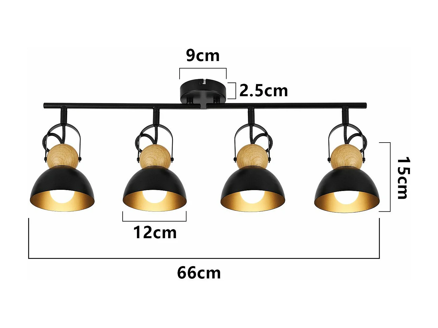 NETTLIFE Vintage Czarny Reflektor Sufitowy E27 350° Regulowany Retro Industrial Metalowa Lampa Do Korytarza 4 Płomienie