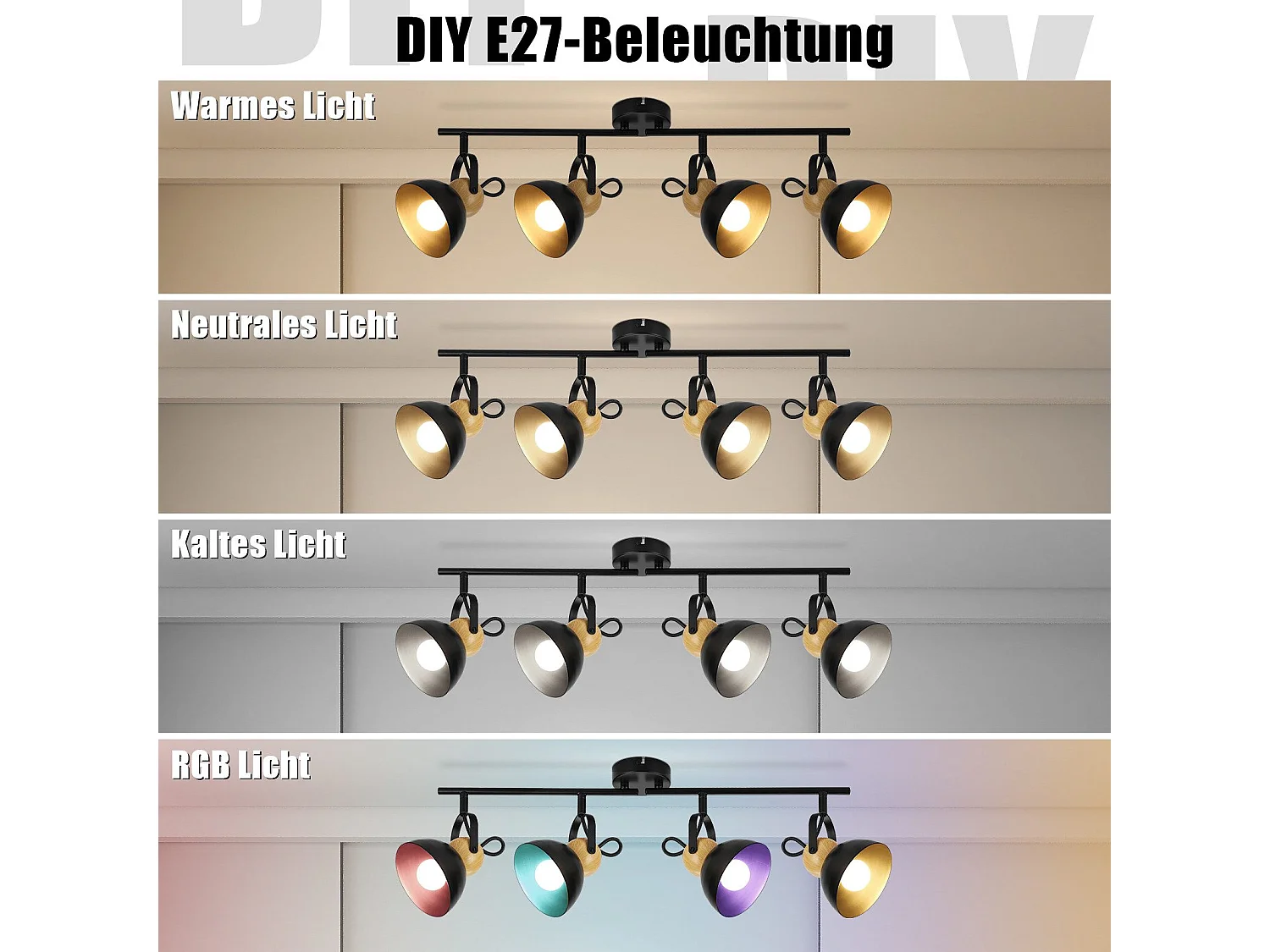 NETTLIFE Vintage Zwarte Plafondspot E27 350° Verstelbare Retro Industriële Metalen Hallamp 4 Vlammen