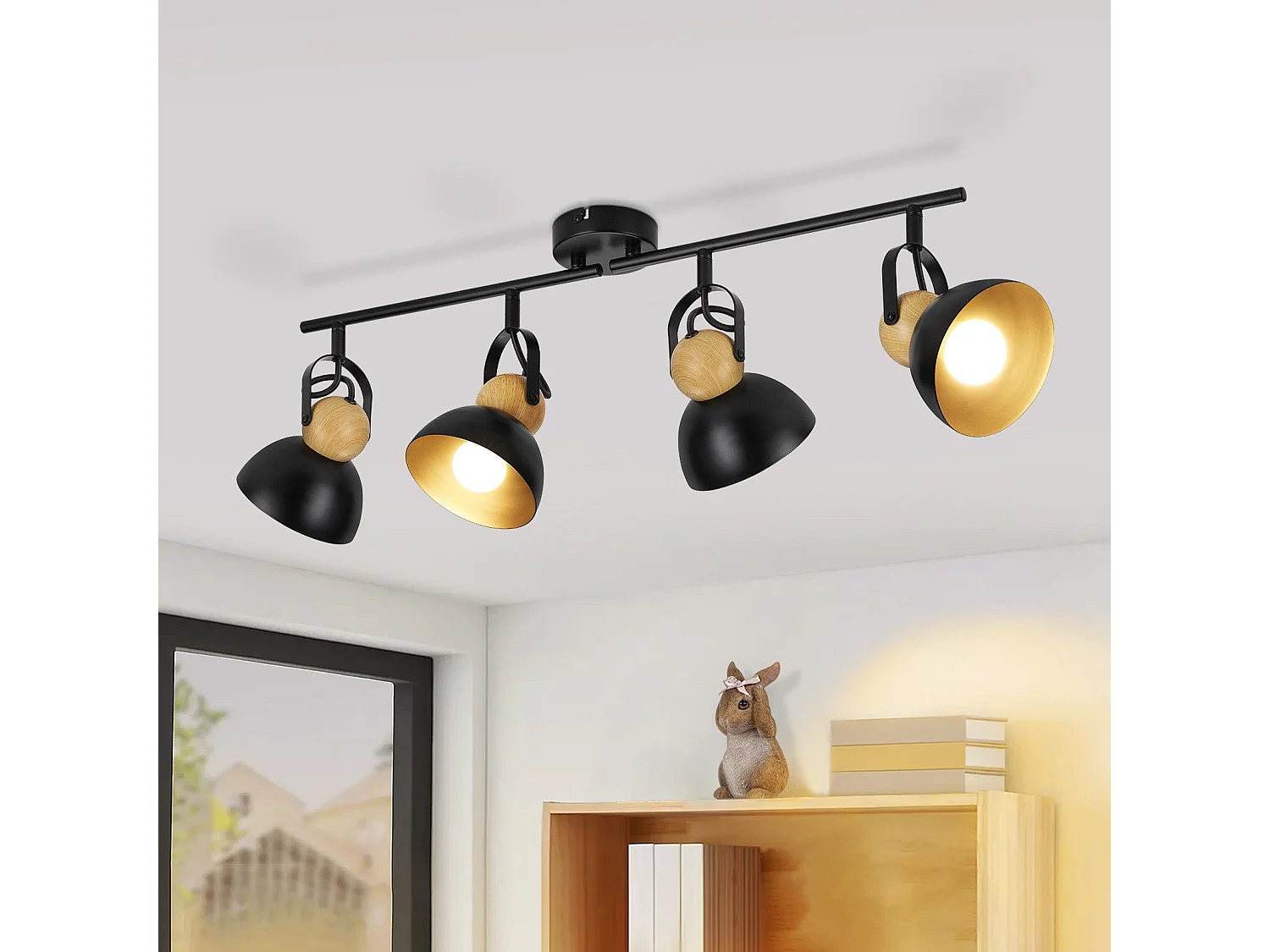 NETTLIFE Spot de plafond vintage noir E27 orientable 350° lampe de couloir rétro métal industriel 4 flammes