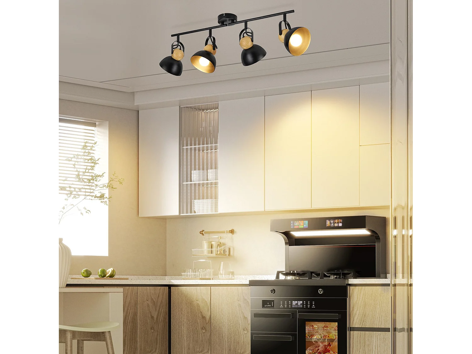 NETTLIFE Spot de plafond vintage noir E27 orientable 350° lampe de couloir rétro métal industriel 4 flammes