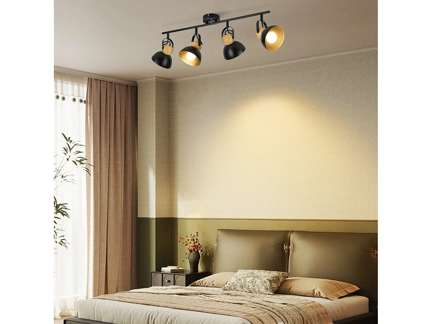 NETTLIFE Spot de plafond vintage noir E27 orientable 350° lampe de couloir rétro métal industriel 4 flammes