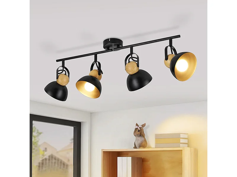 NETTLIFE Spot de plafond vintage noir E27 orientable 350° lampe de couloir rétro métal industriel 4 flammes