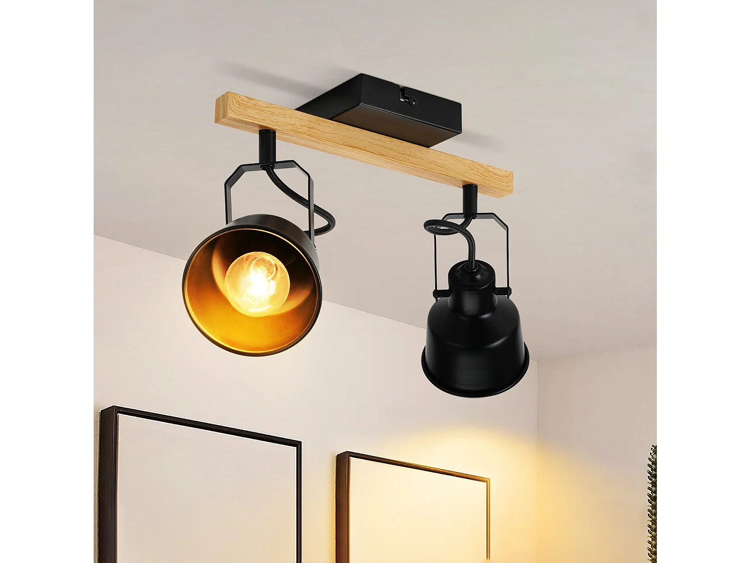 NETTLIFE Spot de Plafond 2 Flammes Orientable à 350° Vintage Douille E14 de conception de haute qualité en bois veiné