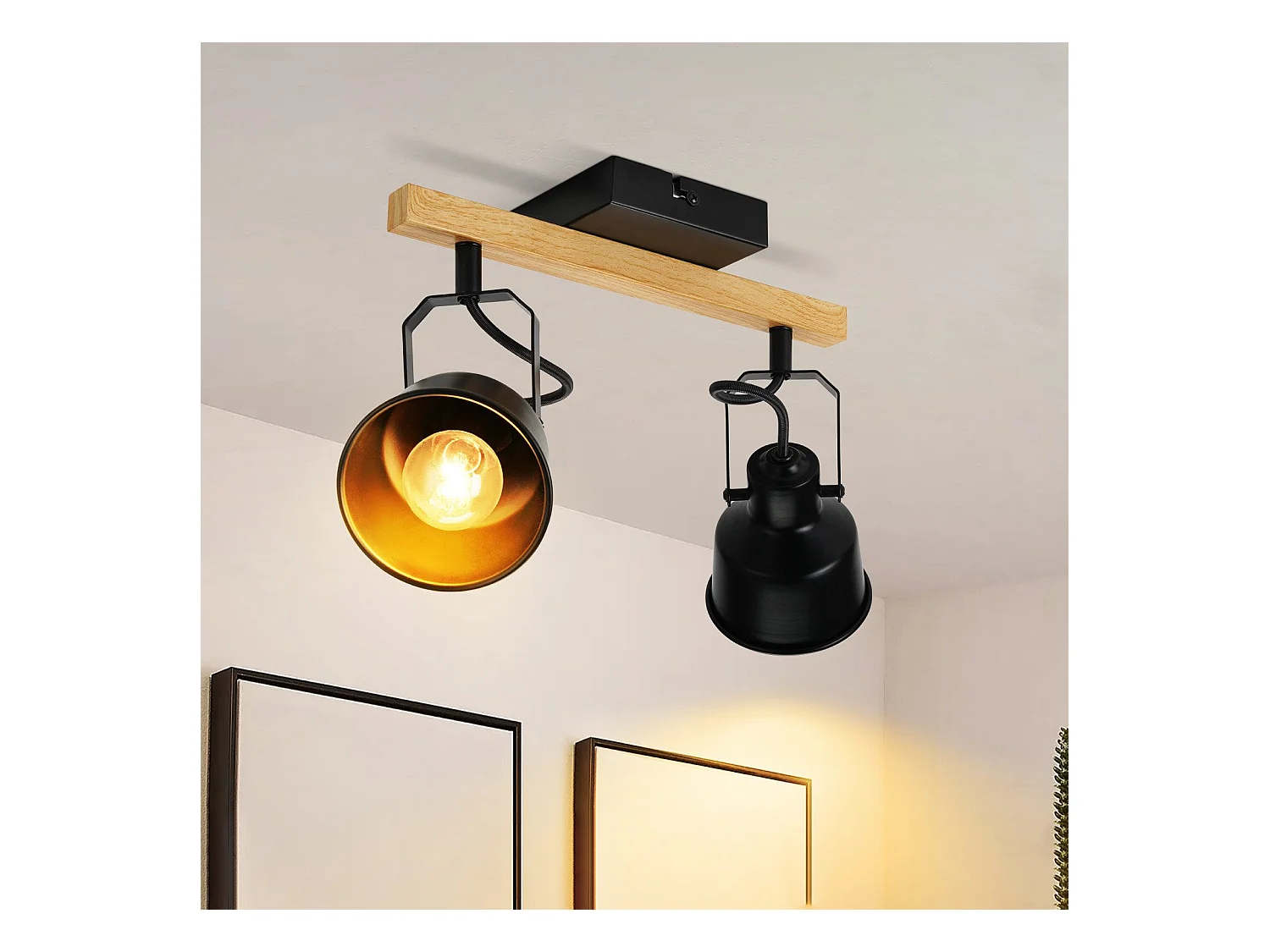 NETTLIFE Spot de Plafond 2 Flammes Orientable à 350° Vintage Douille E14 de conception de haute qualité en bois veiné
