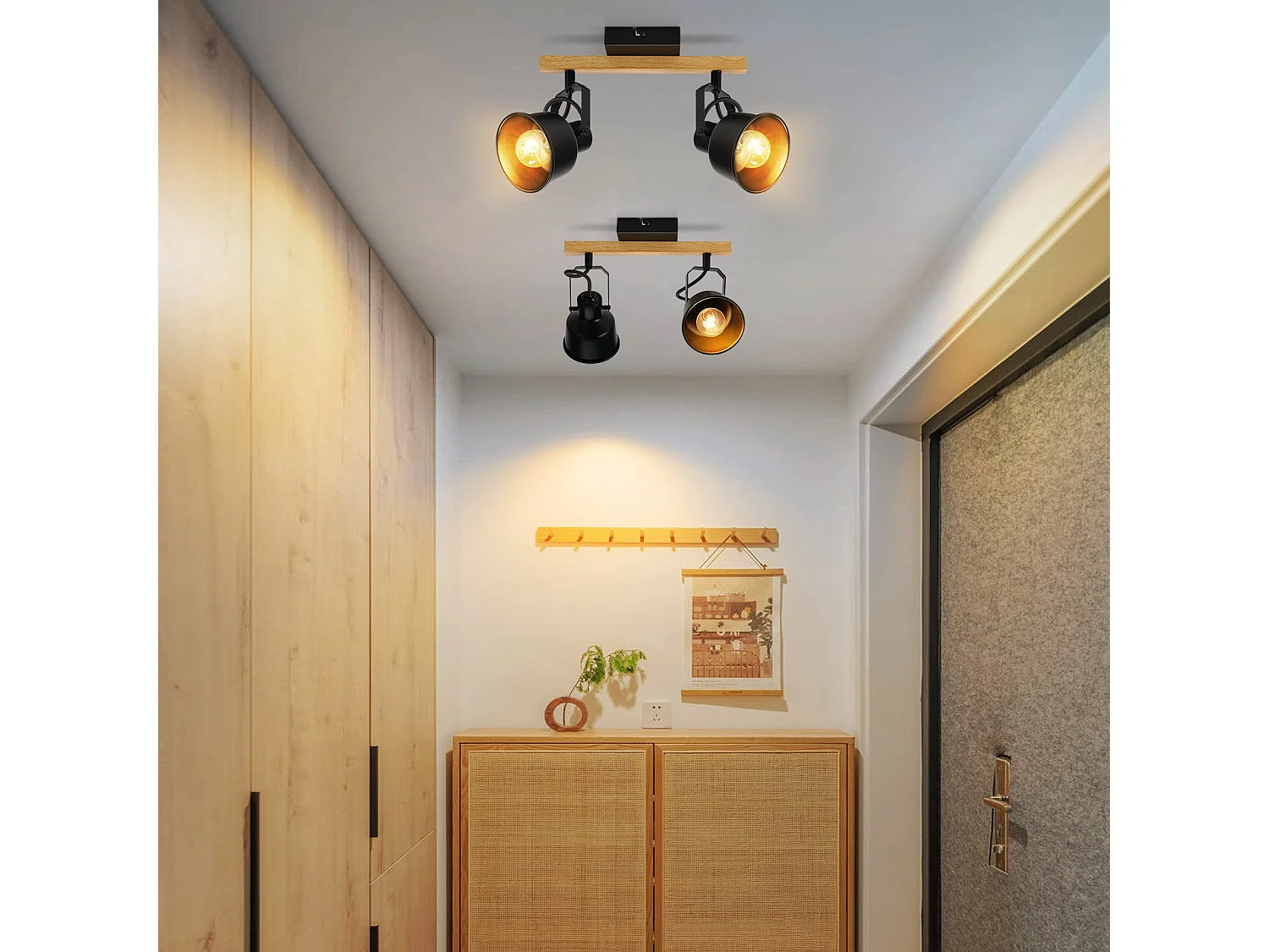 NETTLIFE Spot de Plafond 2 Flammes Orientable à 350° Vintage Douille E14 de conception de haute qualité en bois veiné