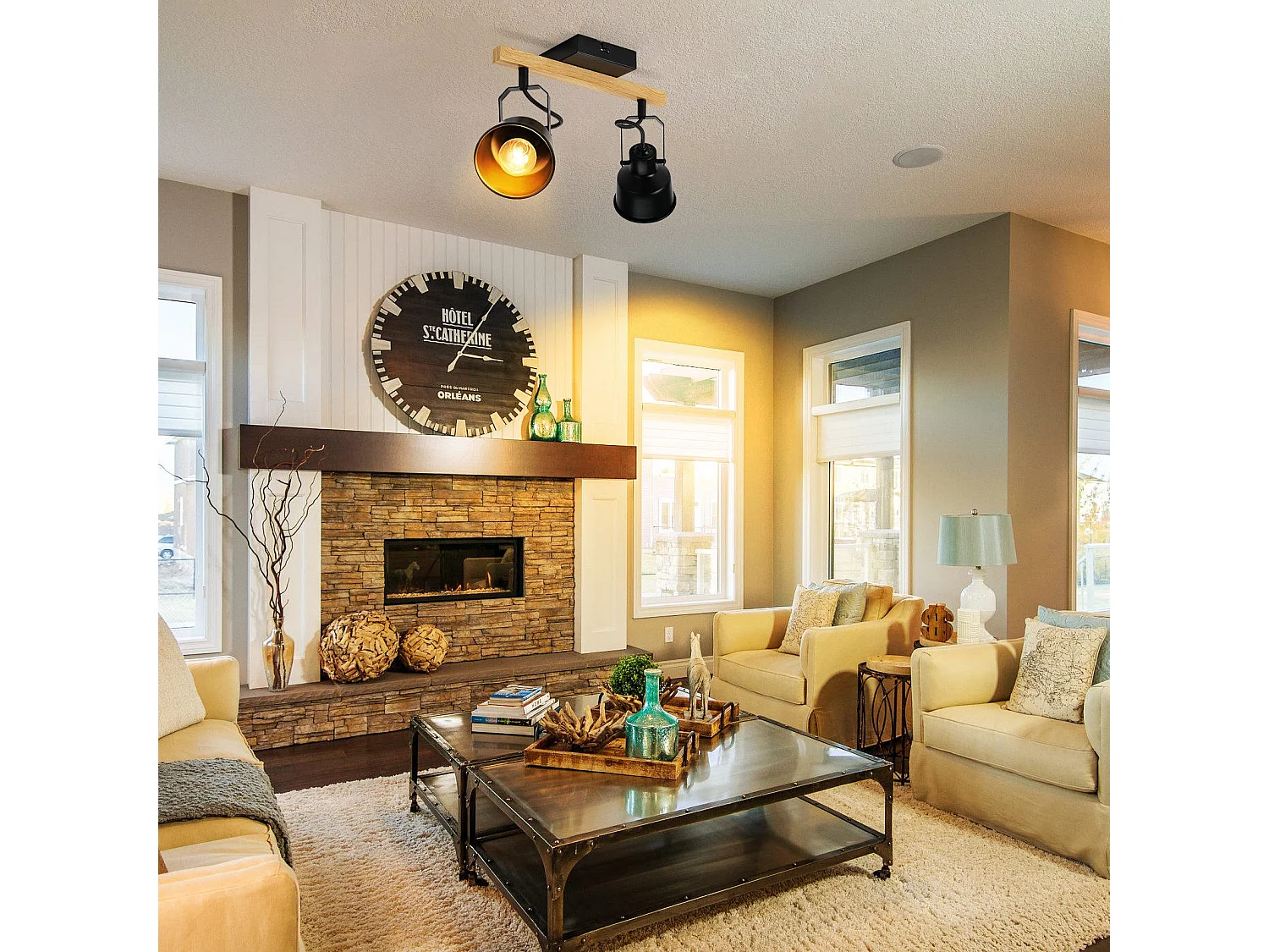 NETTLIFE Spot de Plafond 2 Flammes Orientable à 350° Vintage Douille E14 de conception de haute qualité en bois veiné