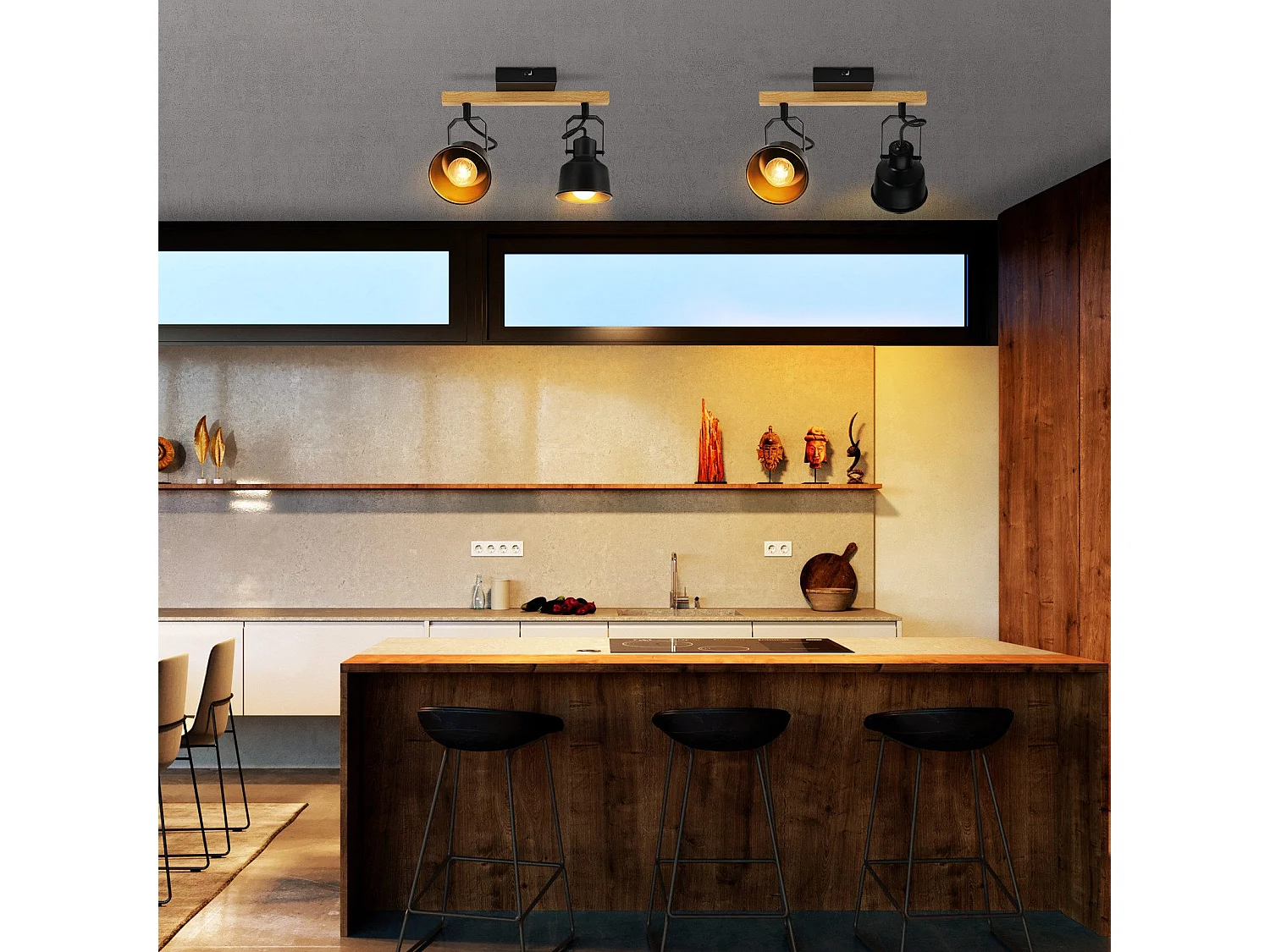 NETTLIFE Spot de Plafond 2 Flammes Orientable à 350° Vintage Douille E14 de conception de haute qualité en bois veiné