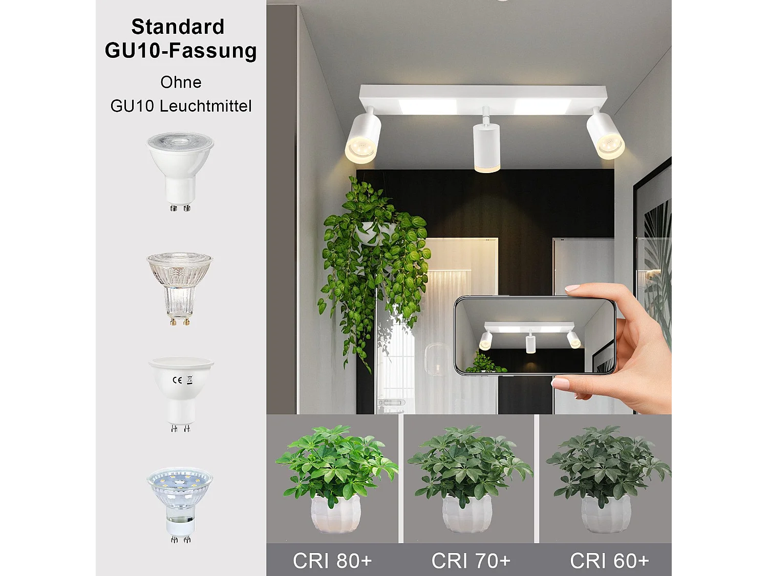 NETTLIFE Spot de plafond 3 ampoules GU10 chambre 3000k 20W blanc chaud orientable