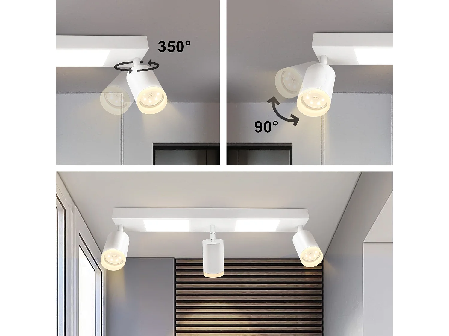 NETTLIFE Spot de plafond 3 ampoules GU10 chambre 3000k 20W blanc chaud orientable