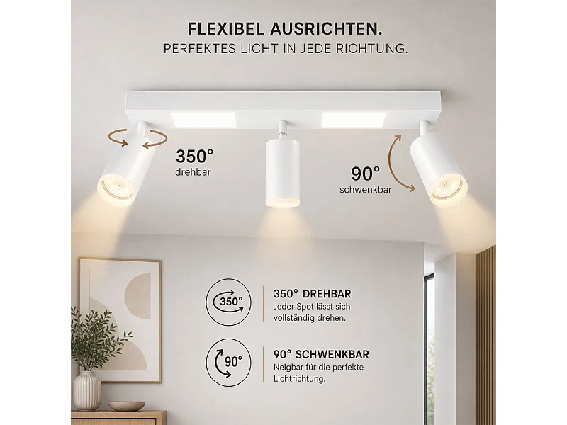 NETTLIFE Spot de plafond 3 ampoules GU10 chambre 3000k 20W blanc chaud orientable