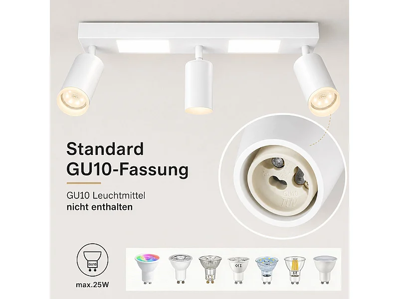 NETTLIFE Spot de plafond 3 ampoules GU10 chambre 3000k 20W blanc chaud orientable