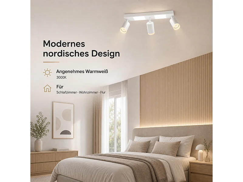NETTLIFE Spot de plafond 3 ampoules GU10 chambre 3000k 20W blanc chaud orientable