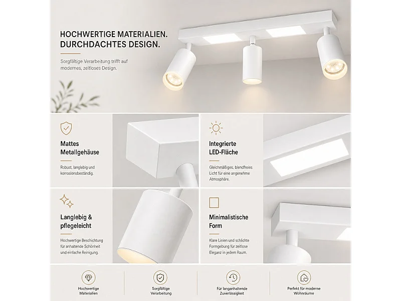 NETTLIFE Spot de plafond 3 ampoules GU10 chambre 3000k 20W blanc chaud orientable