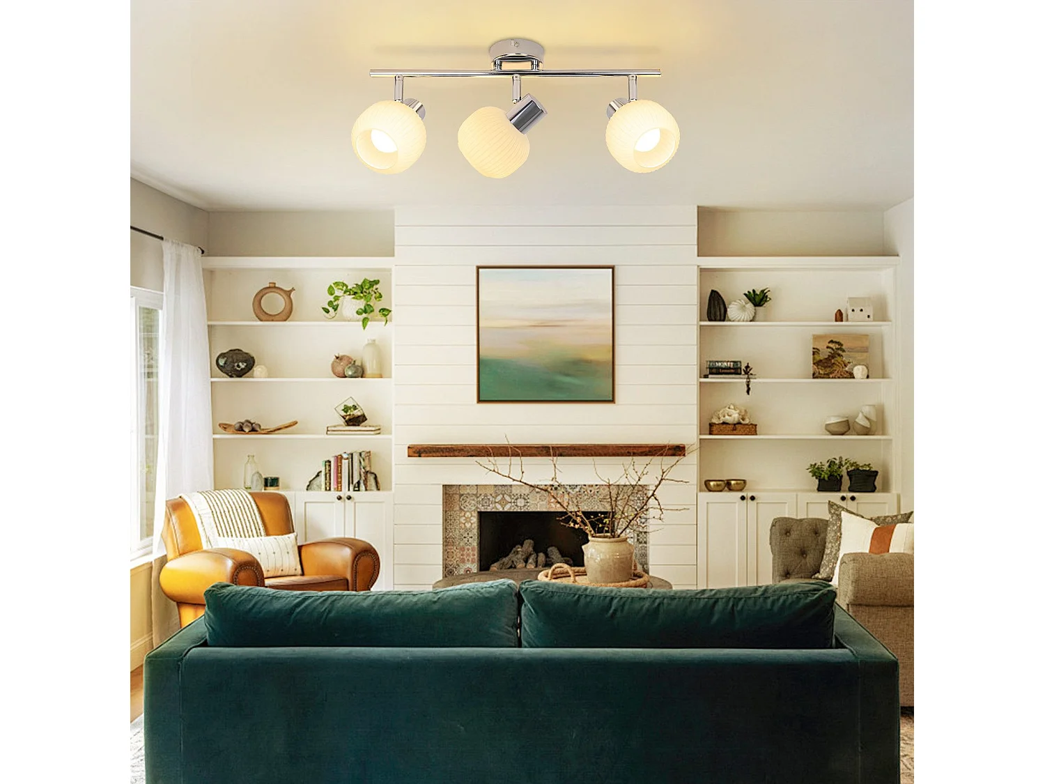 NETTLIFE Spot de plafond blanc E14 abat-jour en verre vintage d'intérieur Spot moderne pour chambre à coucher salon