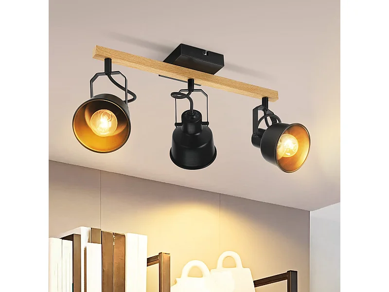 NETTLIFE Spot de Plafond 3 Flammes Orientable à 350° Vintage  E14 de conception de haute qualité en bois veiné