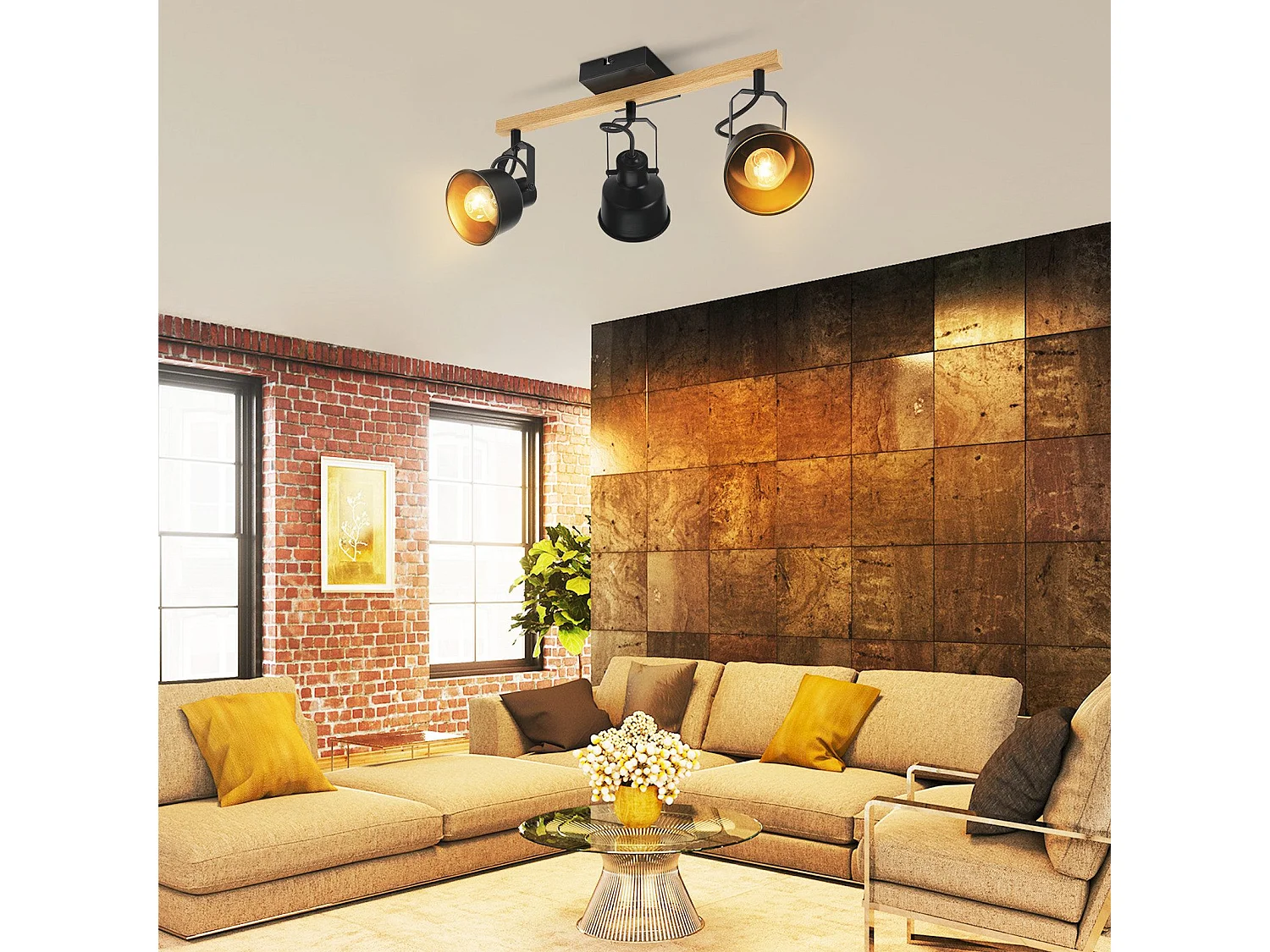 NETTLIFE Spot de Plafond 3 Flammes Orientable à 350° Vintage  E14 de conception de haute qualité en bois veiné