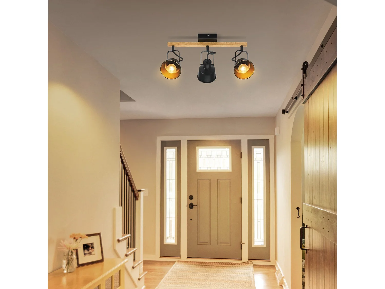 NETTLIFE Spot de Plafond 3 Flammes Orientable à 350° Vintage  E14 de conception de haute qualité en bois veiné