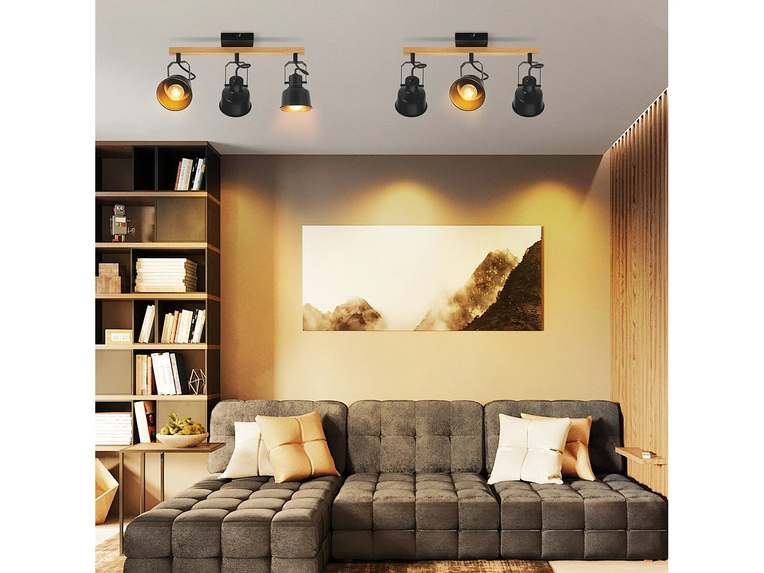 NETTLIFE Spot de Plafond 3 Flammes Orientable à 350° Vintage  E14 de conception de haute qualité en bois veiné