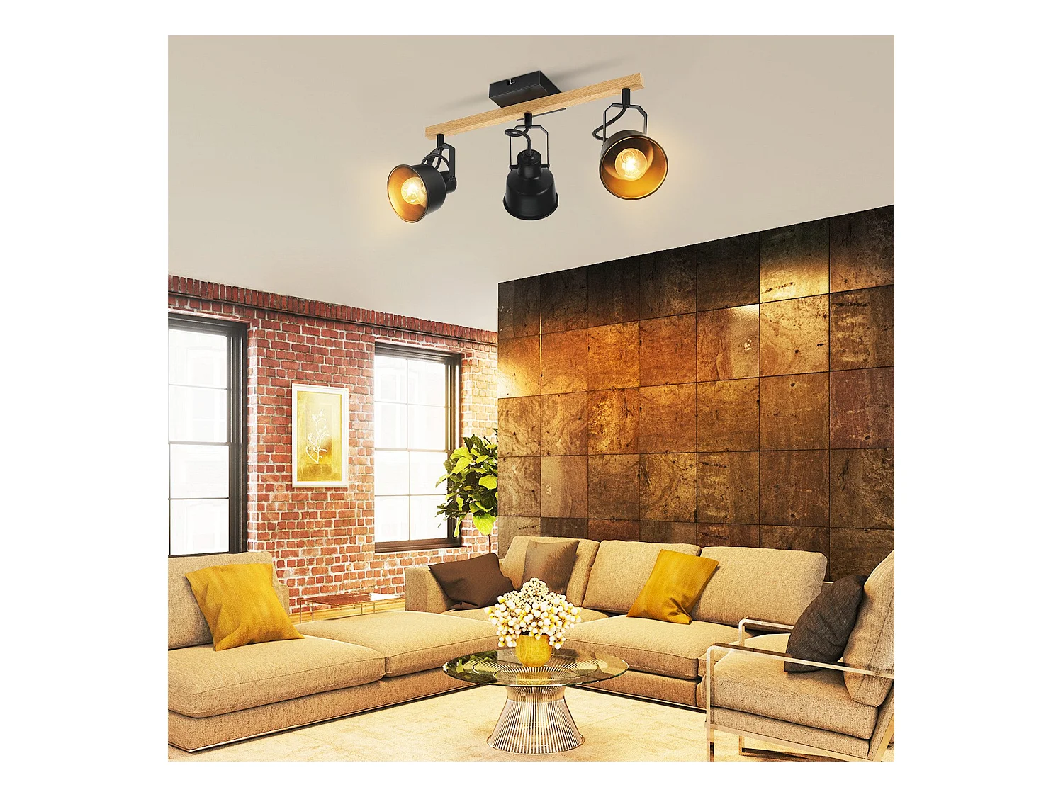 NETTLIFE 3-vlams plafondspot 350° verstelbaar vintage E14 hoogwaardig design in houtnerf