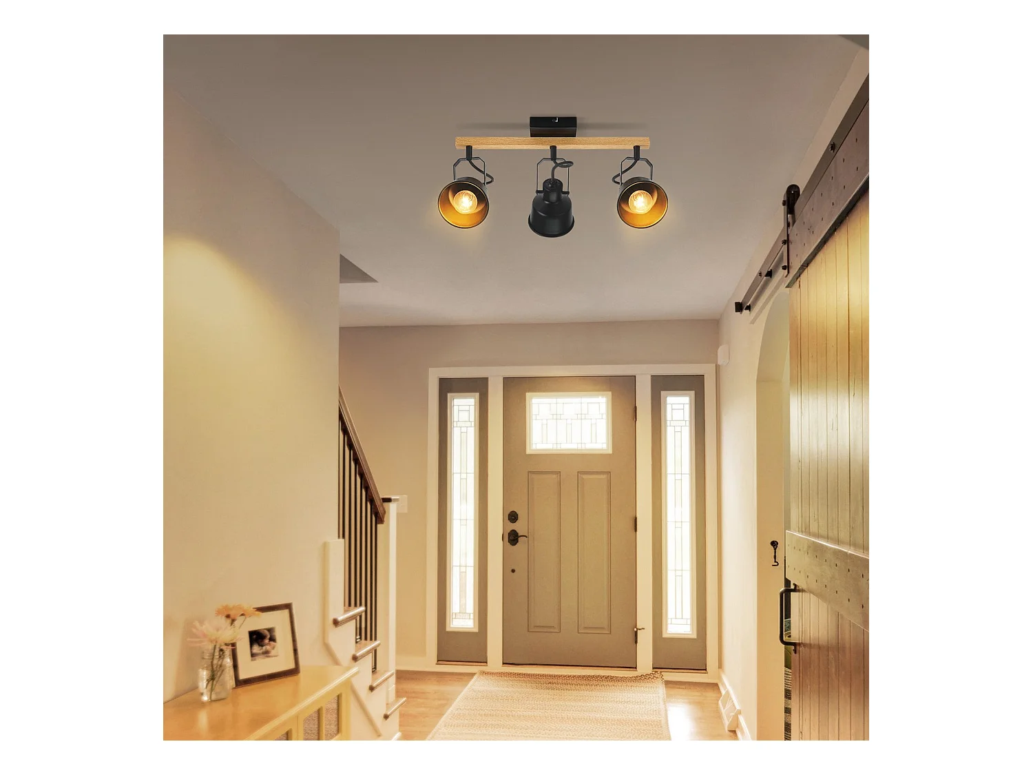 NETTLIFE 3-vlams plafondspot 350° verstelbaar vintage E14 hoogwaardig design in houtnerf