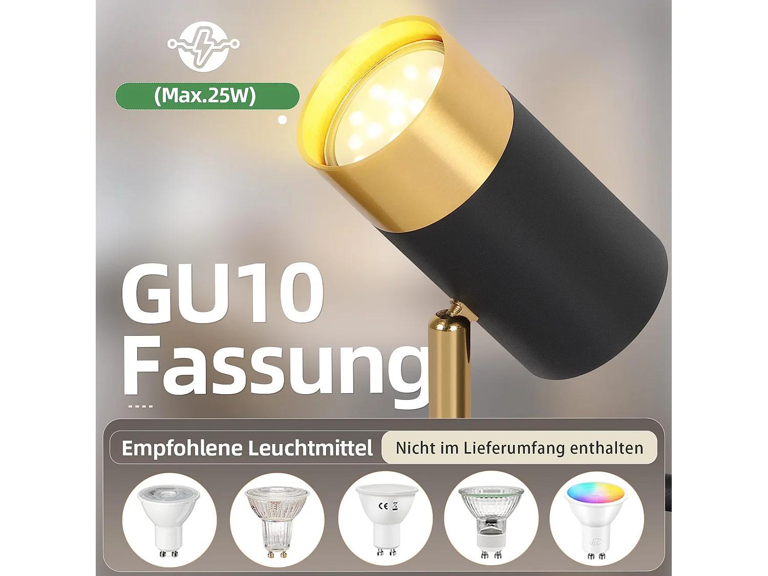 NETTLIFE Spot de plafond GU10 lampe de couloir noir or spot vintage rotatif à 350° pour salon chambre cuisine