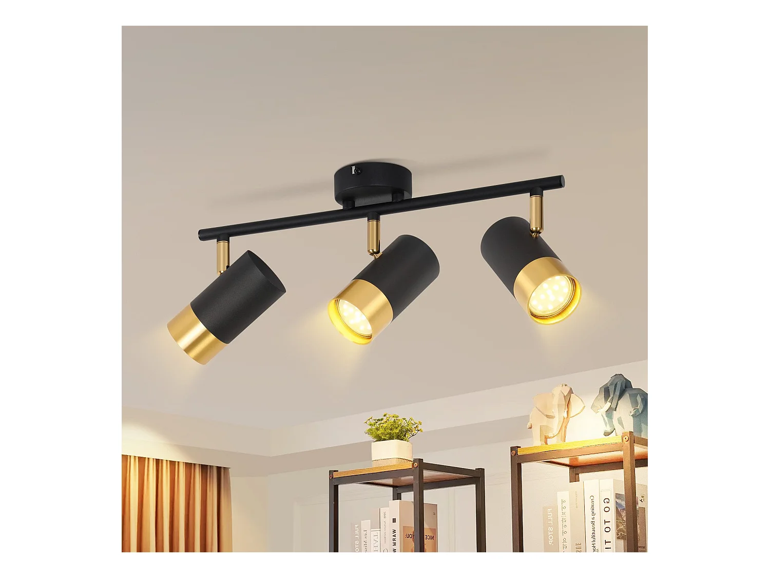 NETTLIFE Spot de plafond GU10 lampe de couloir noir or spot vintage rotatif à 350° pour salon chambre cuisine