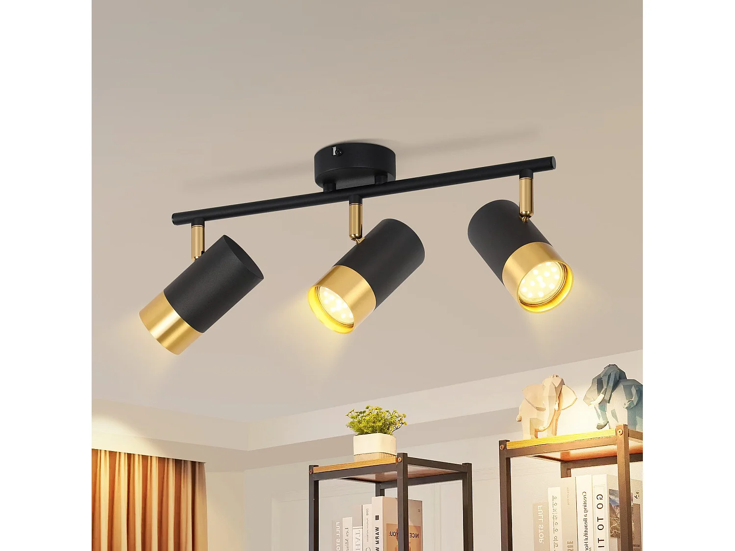 NETTLIFE Spot de plafond GU10 lampe de couloir noir or spot vintage rotatif à 350° pour salon chambre cuisine
