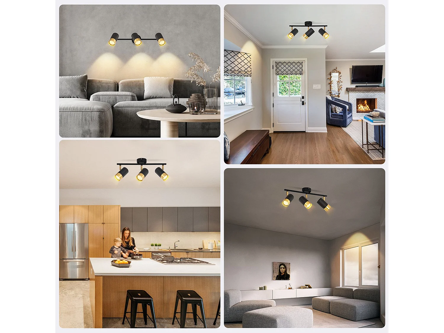 NETTLIFE Spot de plafond GU10 lampe de couloir noir or spot vintage rotatif à 350° pour salon chambre cuisine